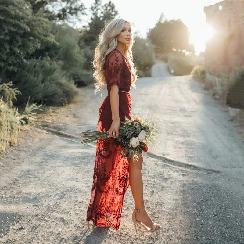 Boho Lace Tulle Maxi Dress | Red ...